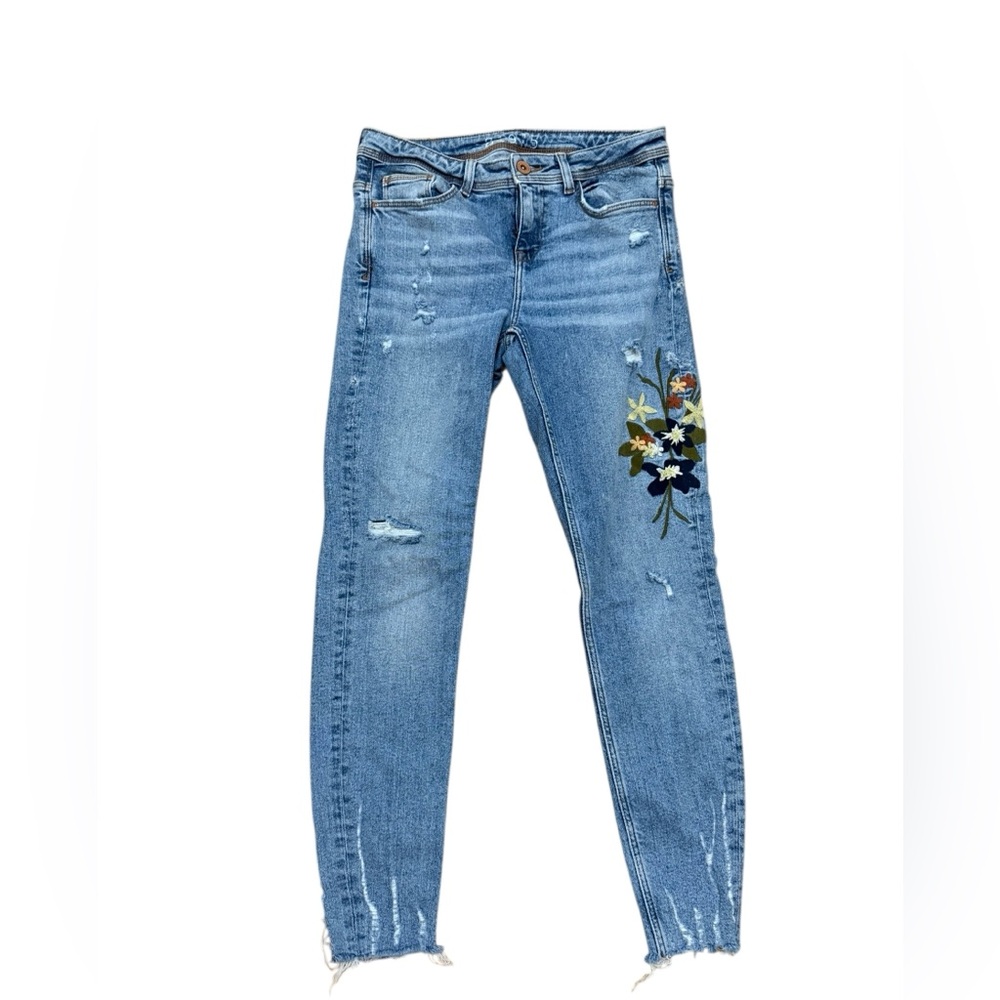 Floral Embroidered Skinny Jeans in Blue
